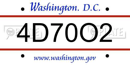 4D70O2 District Of Columbia License Plate
