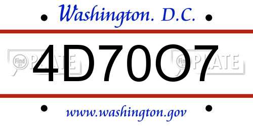 4D70O7 District Of Columbia License Plate