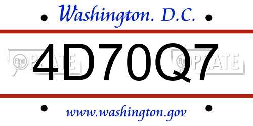 4D70Q7 District Of Columbia License Plate