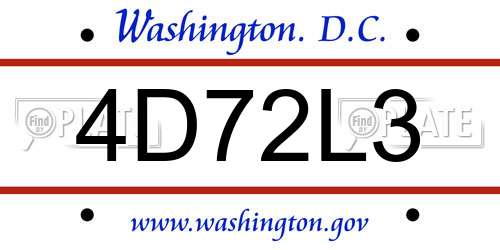 4D72L3 District Of Columbia License Plate