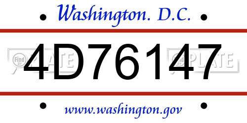 4D76147 District Of Columbia License Plate