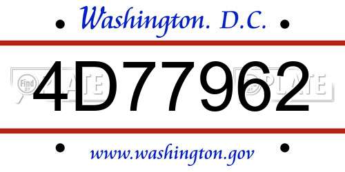 4D77962 District Of Columbia License Plate