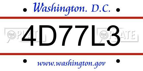 4D77L3 District Of Columbia License Plate