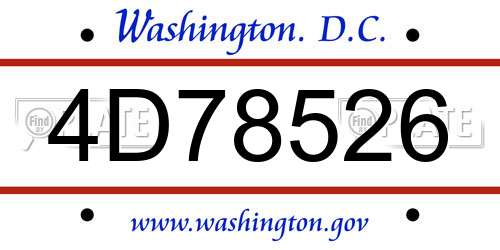 4D78526 District Of Columbia License Plate