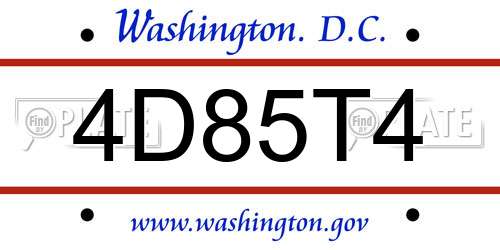 4D85T4 District Of Columbia License Plate