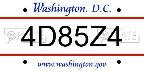 4D85Z4 District Of Columbia License Plate