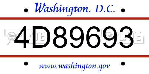 4D89693 District Of Columbia License Plate