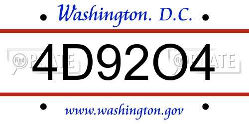 4D92O4 District Of Columbia License Plate