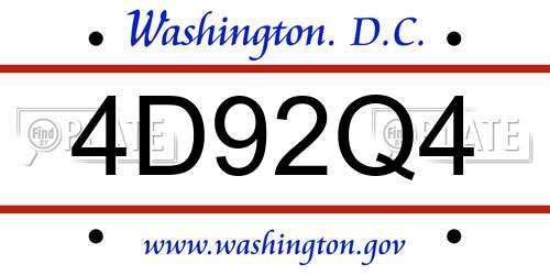 4D92Q4 District Of Columbia License Plate