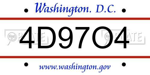 4D97O4 District Of Columbia License Plate