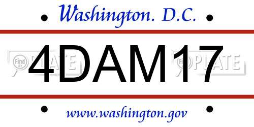 4DAM17 District Of Columbia License Plate