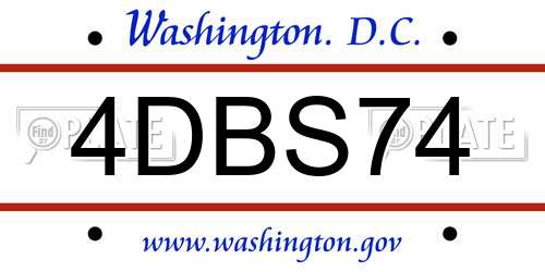 4DBS74 District Of Columbia License Plate