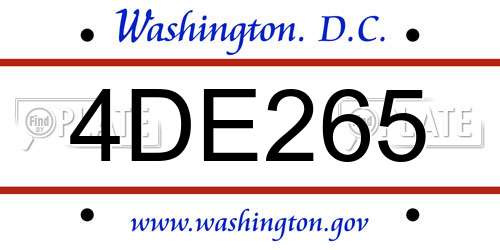 4DE265 District Of Columbia License Plate