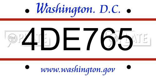 4DE765 District Of Columbia License Plate