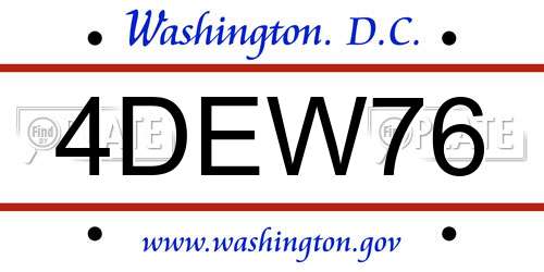 4DEW76 District Of Columbia License Plate
