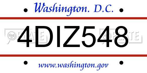 4DIZ548 District Of Columbia License Plate