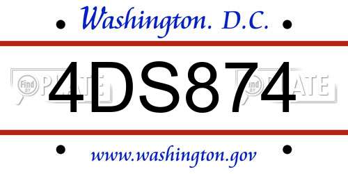 4DS874 District Of Columbia License Plate