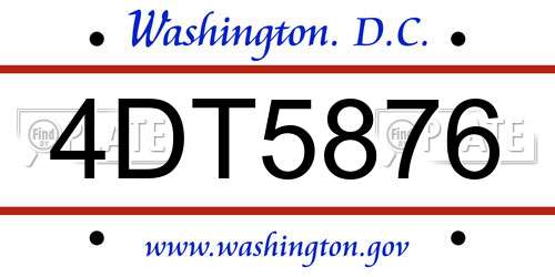 4DT5876 District Of Columbia License Plate