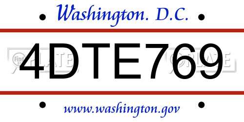 4DTE769 District Of Columbia License Plate