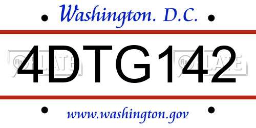 4DTG142 District Of Columbia License Plate