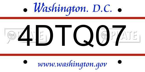 4DTQ07 District Of Columbia License Plate