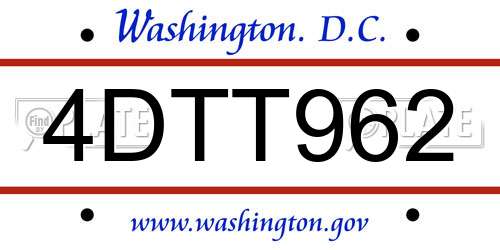 4DTT962 District Of Columbia License Plate