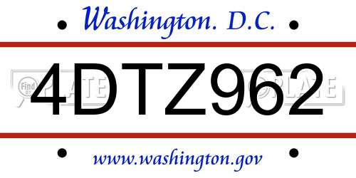 4DTZ962 District Of Columbia License Plate