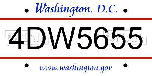 4DW5655 District Of Columbia License Plate