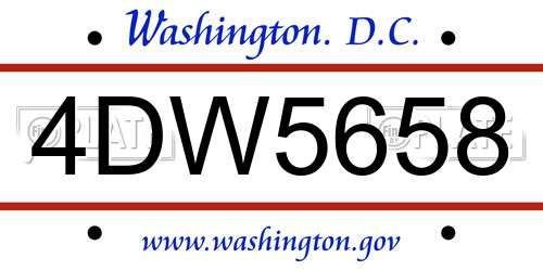 4DW5658 District Of Columbia License Plate