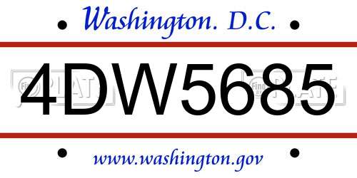 4DW5685 District Of Columbia License Plate