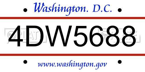 4DW5688 District Of Columbia License Plate