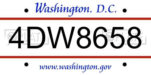 4DW8658 District Of Columbia License Plate
