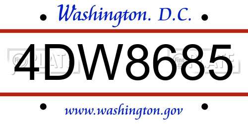 4DW8685 District Of Columbia License Plate