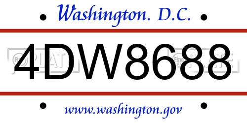 4DW8688 District Of Columbia License Plate