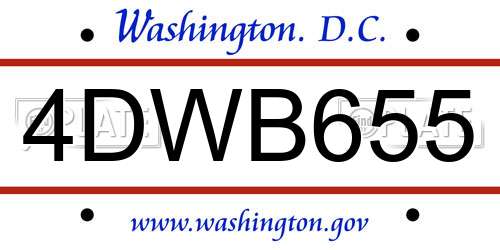 4DWB655 District Of Columbia License Plate