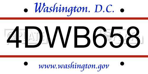 4DWB658 District Of Columbia License Plate