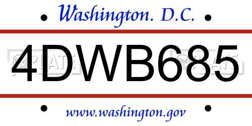 4DWB685 District Of Columbia License Plate