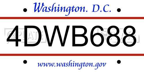 4DWB688 District Of Columbia License Plate