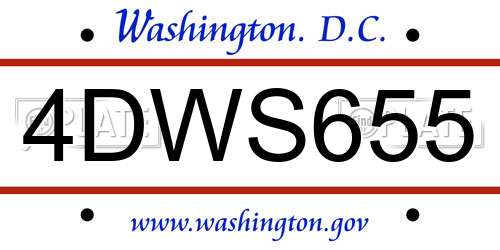 4DWS655 District Of Columbia License Plate