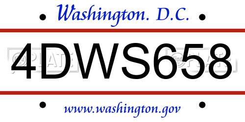 4DWS658 District Of Columbia License Plate