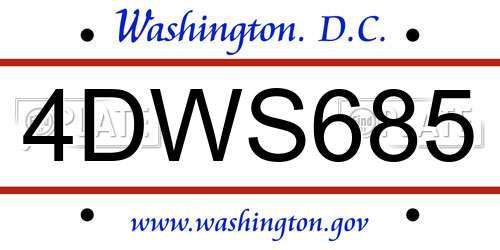 4DWS685 District Of Columbia License Plate
