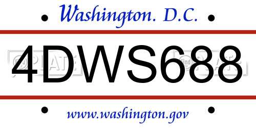 4DWS688 District Of Columbia License Plate