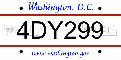 4DY299 District Of Columbia License Plate