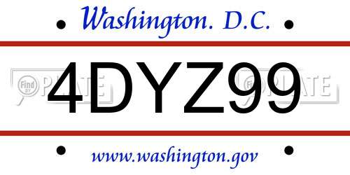 4DYZ99 District Of Columbia License Plate
