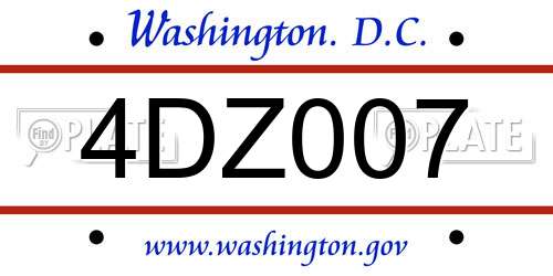 4DZ007 District Of Columbia License Plate