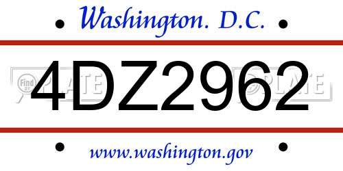 4DZ2962 District Of Columbia License Plate