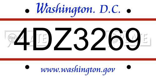 4DZ3269 District Of Columbia License Plate