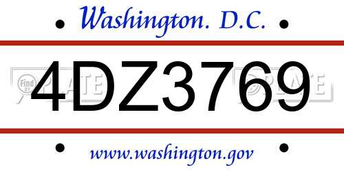 4DZ3769 District Of Columbia License Plate