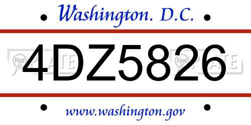 4DZ5826 District Of Columbia License Plate