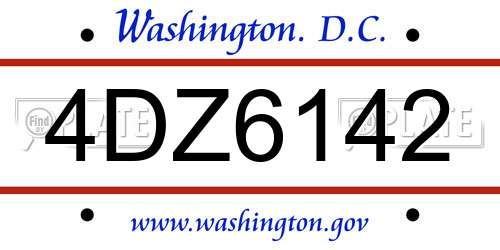 4DZ6142 District Of Columbia License Plate